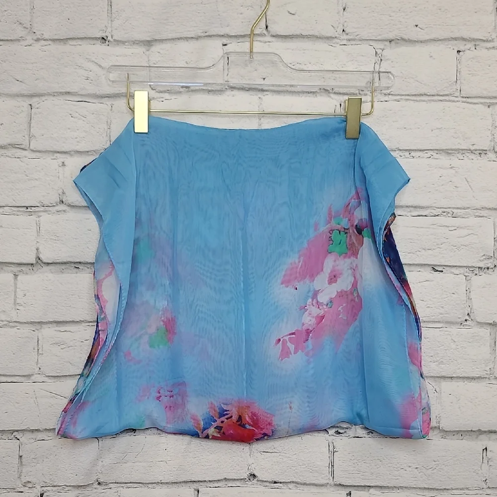 Unbranded Flowy Vibrant Floral Sheer Chiffon Classic Oblong Scarf Bl/Pnk Multi